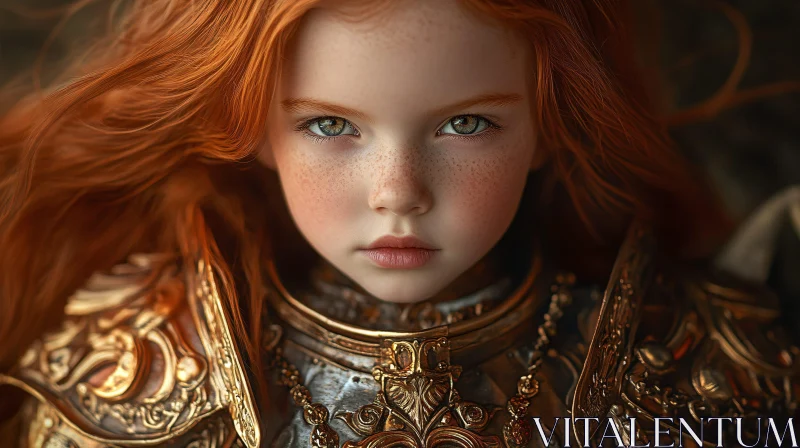 AI ART Portrait of Girl with Red Hair in Armor