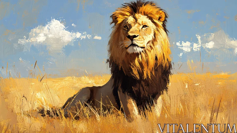 AI ART Regal Lion Painting in African Savanna