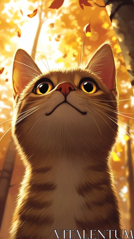 Autumnal Cat in Golden Forest AI Image