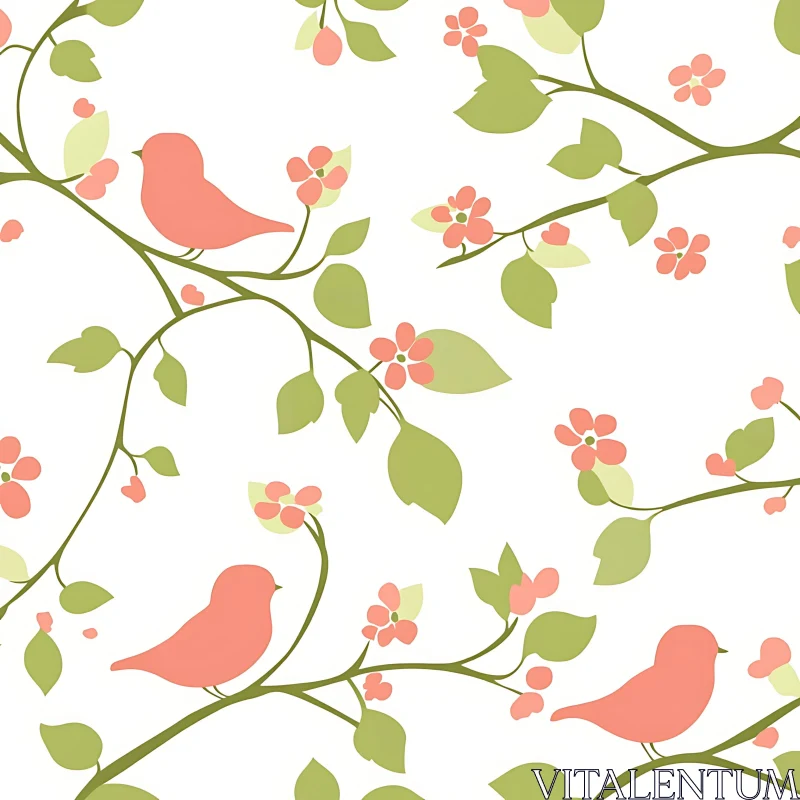 Floral Bird Pattern Art AI Image