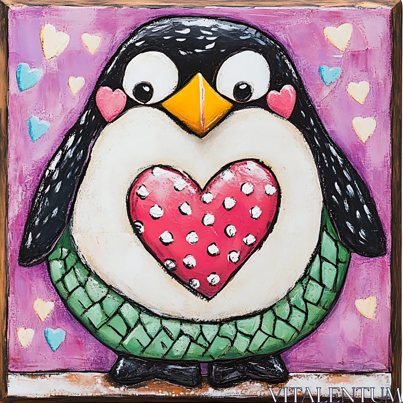 Whimsical Penguin Art with Heart AI Image
