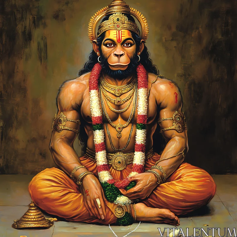 Meditative Hanuman: A Spiritual Art Piece AI Image