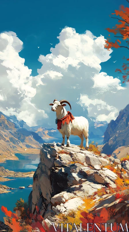 Goat in Mountainous Autumn Landscape AI Image