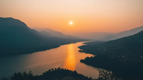 Tranquil Sunset Over Mountain River