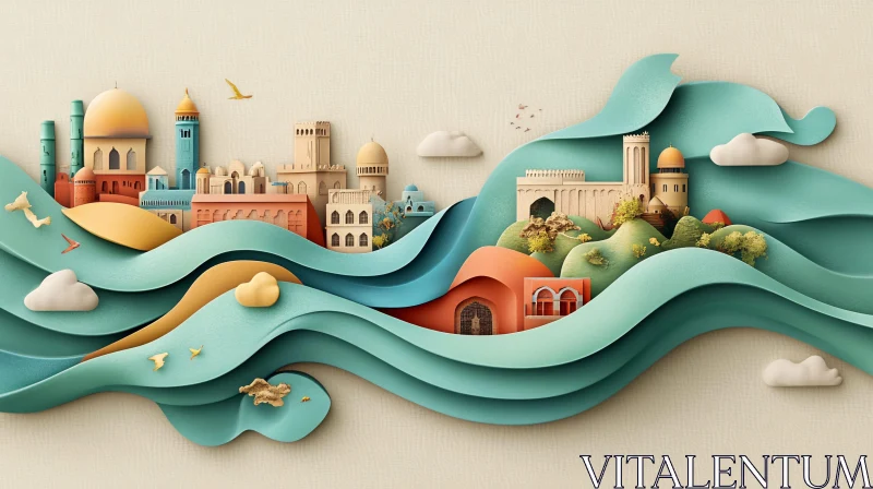 AI ART Whimsical Paper-Cut City Illustration