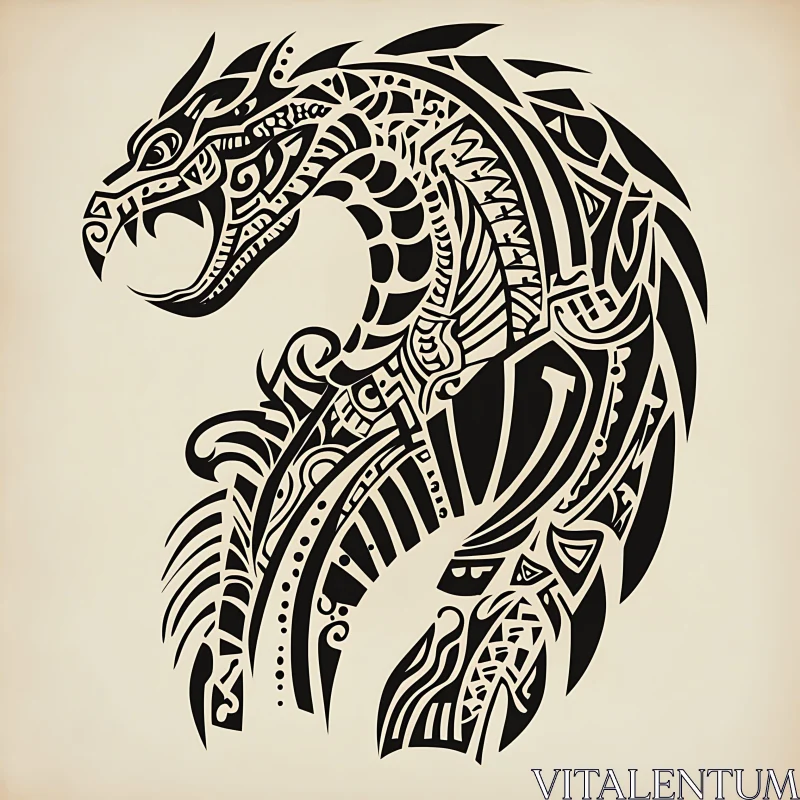 Stylized Dragon with Tribal Pattern AI Image