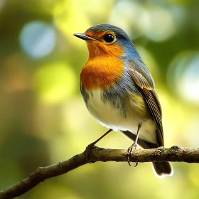 Robin Perched on Branch Bird Portrait