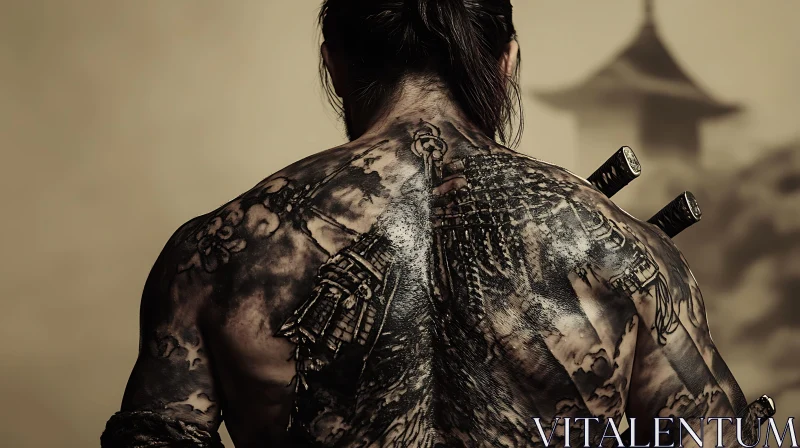 Back Tattoo of Warrior with Swords AI Image