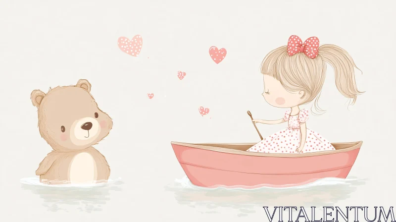 Whimsical Boat Ride with Teddy Bear Friend AI Image