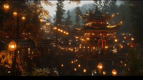 Lantern Lit Asian Temple