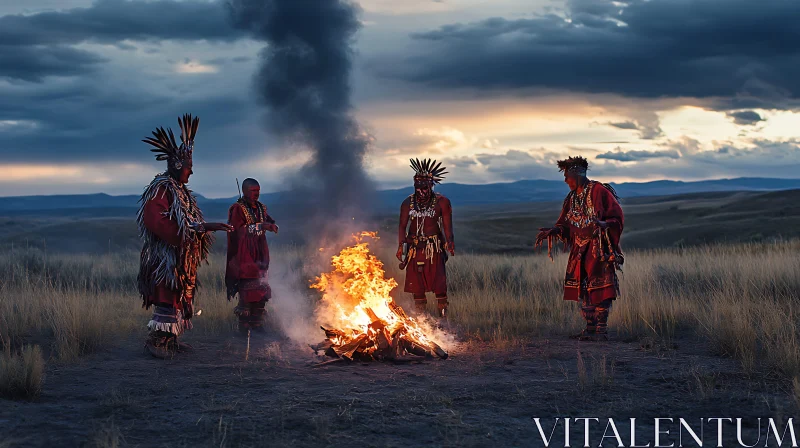 AI ART Indigenous Ritual by the Campfire