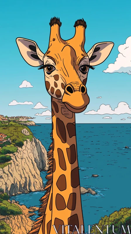 Giraffe Illustration by Coastal Cliffs AI Image