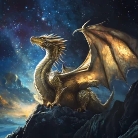 Celestial Dragon Perched on Mountain Peak