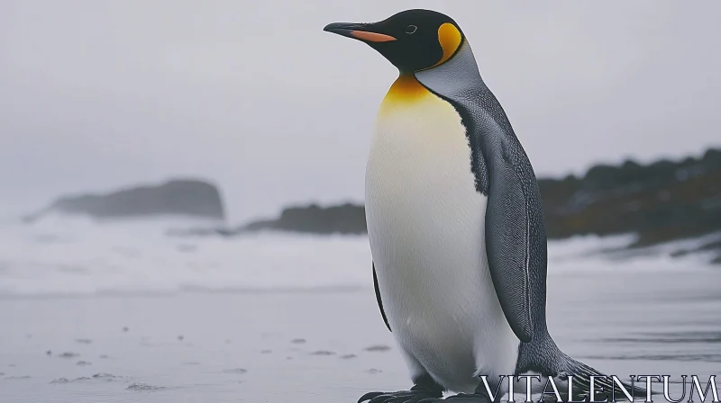 AI ART Solitary Penguin by the Ocean