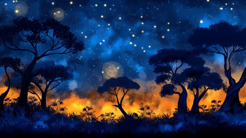 Starry Night Forest Silhouettes