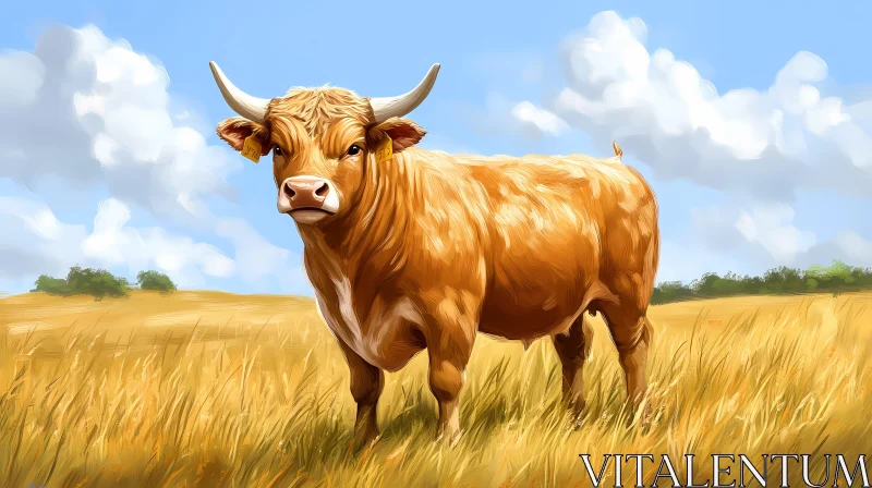 Tranquil Cow in Pastoral Landscape AI Image