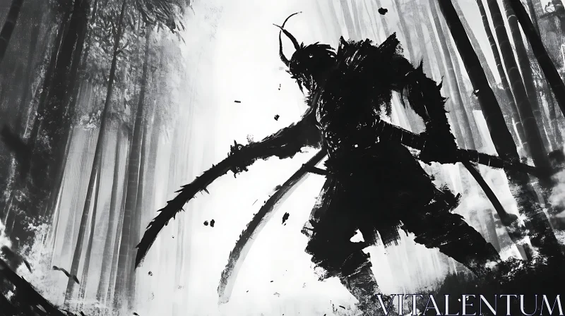 AI ART Forest Warrior Silhouette