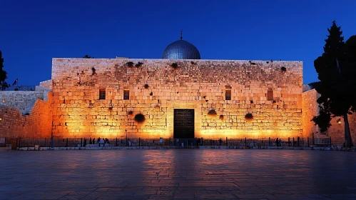 Illuminated Stone Temple in Jerusalem