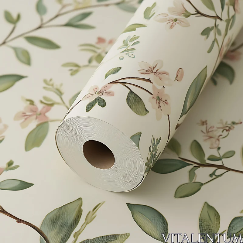 Delicate Floral Print on Creamy White Wallpaper AI Image