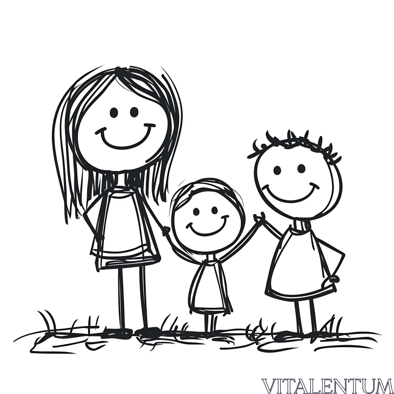 AI ART Joyful Stick Figure Family Illustration