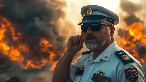 Captain in Front of a Massive Blaze