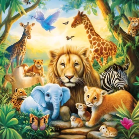 Wildlife in Vibrant Jungle Scene