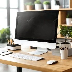 Organized Desk with Computer and Accessories