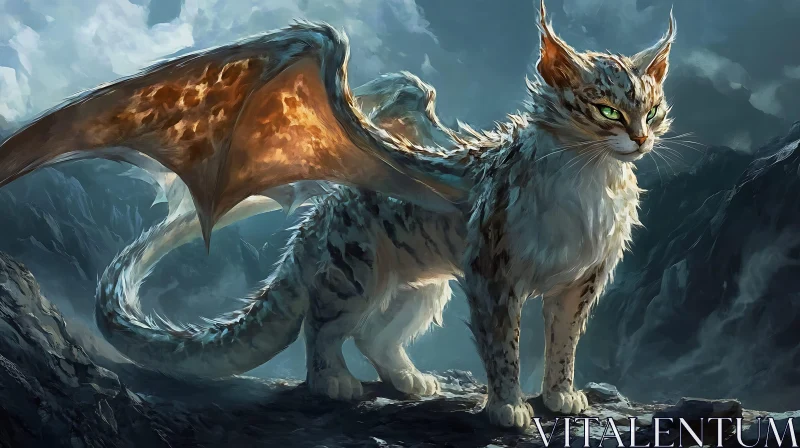 AI ART Winged Feline: A Dragon-Cat Creature