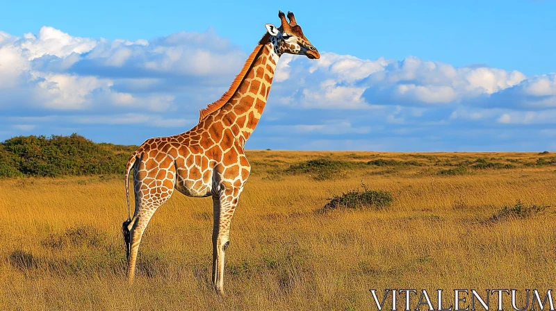 Giraffe in Golden Grasslands AI Image