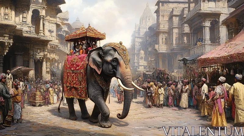 Ceremonial Elephant in Historic Procession AI Image