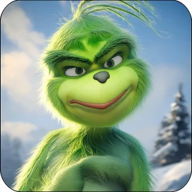 Whimsical Grinch Character Portrait in Winter