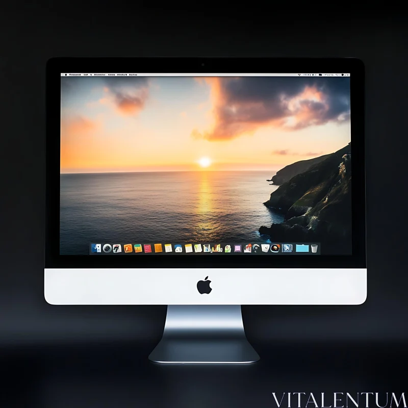 Sunset on iMac Screen AI Image