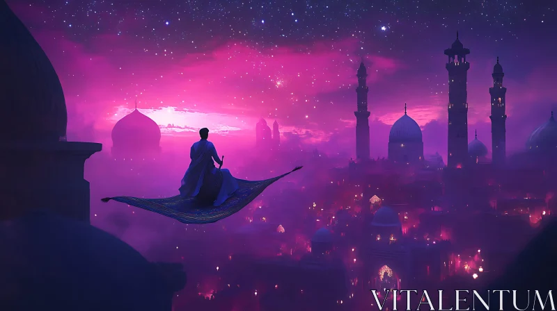 Flying Carpet Adventure at Night AI Image