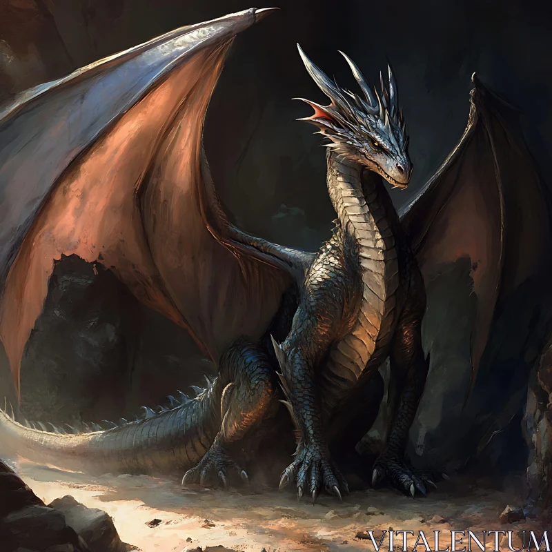 AI ART Fantasy Dragon with Spread Wings