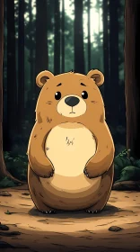 Adorable Cartoon Bear in Nature