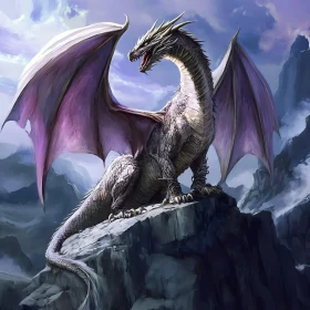 Dragon on Rocky Outcrop with Open Wings