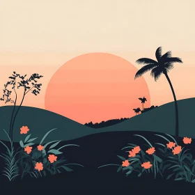 Sunset Landscape with Silhouetted Trees