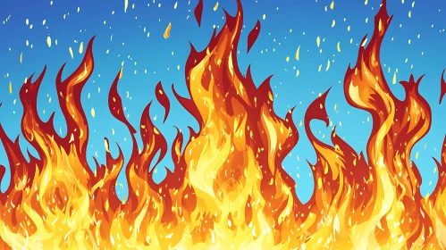 Blazing Flames Under Clear Blue Sky