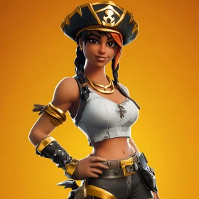 Female Pirate Character with Gold Accents