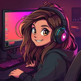 Anime Gamer Girl Illustration