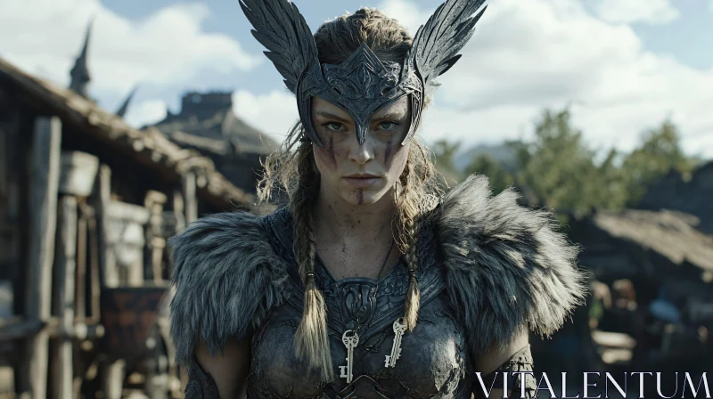 Strong Female Warrior with Winged Helmet AI Image