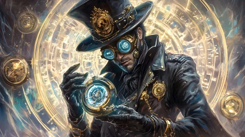 Man with Glowing Orb: Steampunk Era