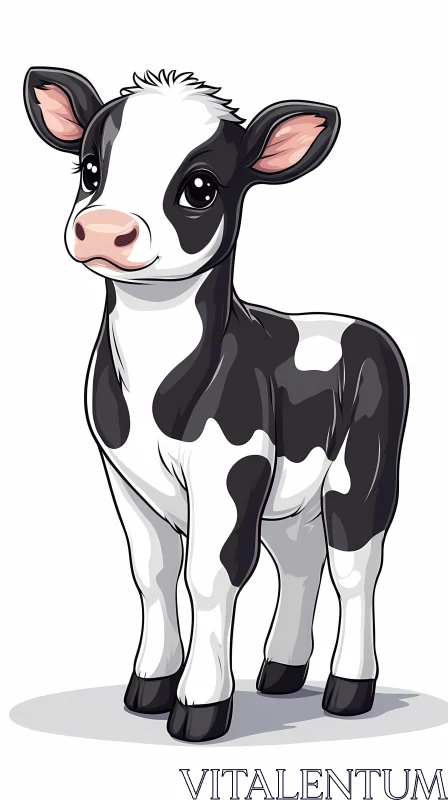 Cute Black-and-White Calf Drawing AI Image