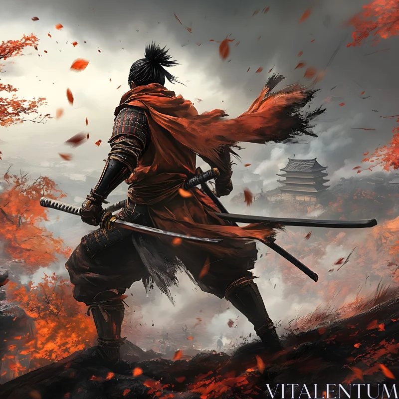 Lone Samurai with Swords AI Image