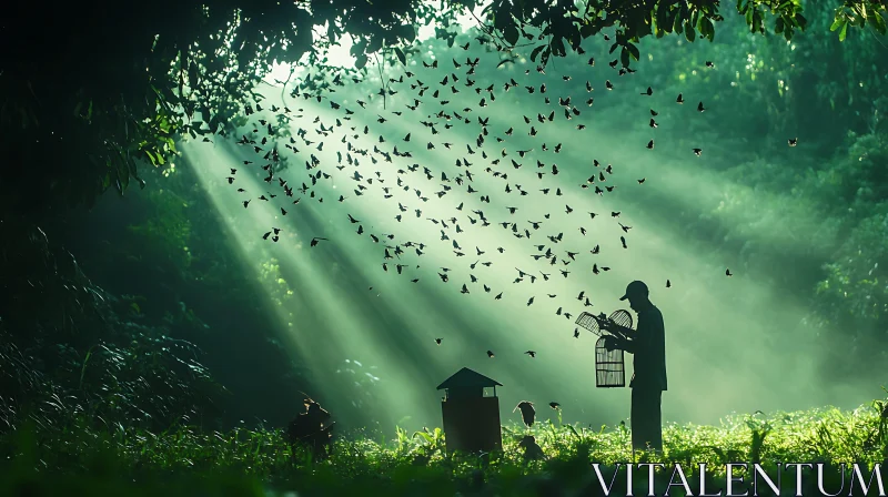 Freedom Birds In Green Nature AI Image
