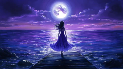 Moonlit Ocean View with Woman