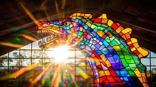 Colorful Dragon Stained Glass Sculpture