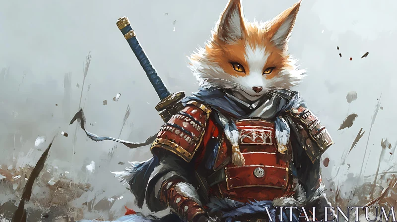 AI ART Anthropomorphic Fox Samurai in Armor