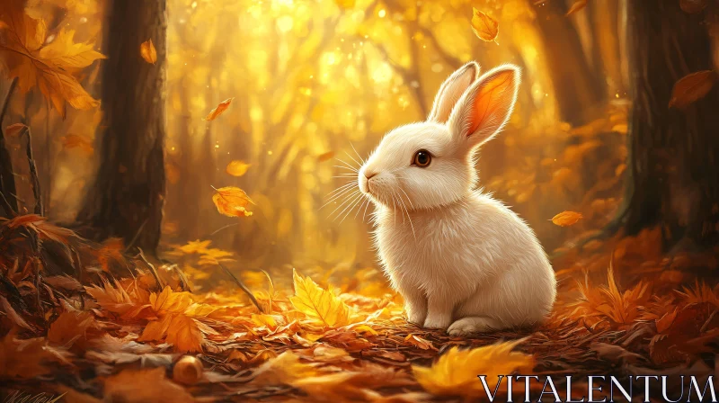 AI ART Autumn Leaves with a White Rabbit