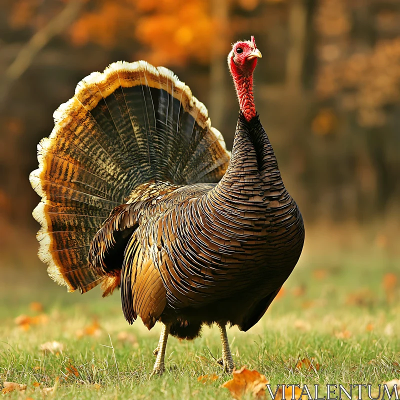 Wild Turkey Portrait in Fall Setting AI Image